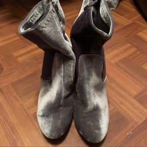 Grey Velvet Velour Heeled Booties with zipper. 7.5